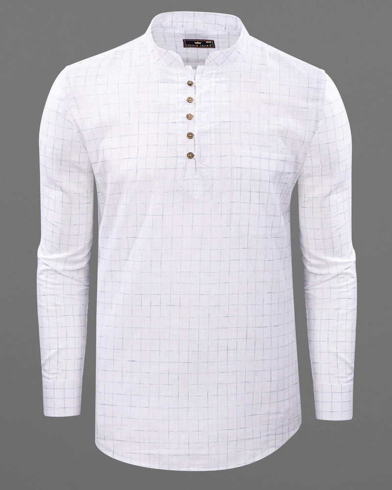 Bright White windowpane Luxurious Linen Kurta Shirt