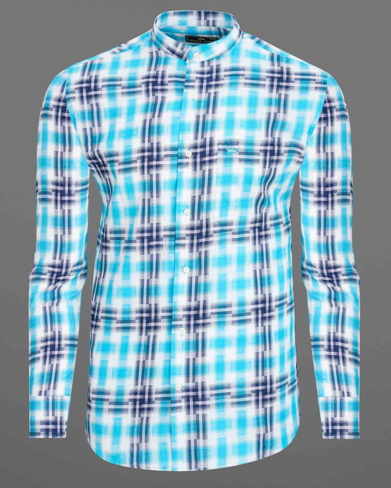 Sky with Rhino Blue Twill Plaid Premium Cotton Shirt
