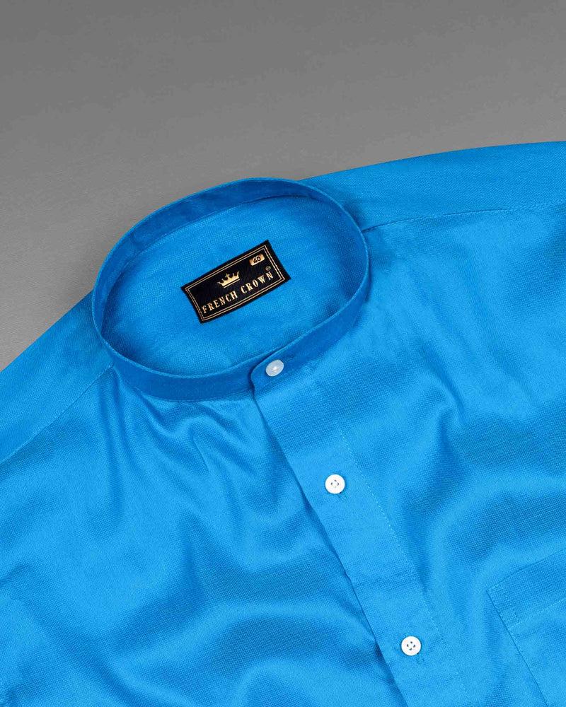 Cerulean Blue Dobby Textured Premium Giza Cotton Shirt