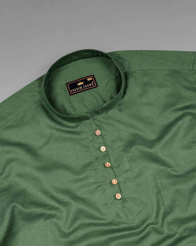 Hazel Green Luxurious Linen Kurta Shirt