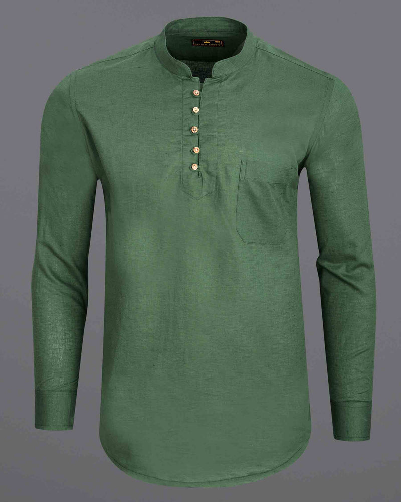 Hazel Green Luxurious Linen Kurta Shirt