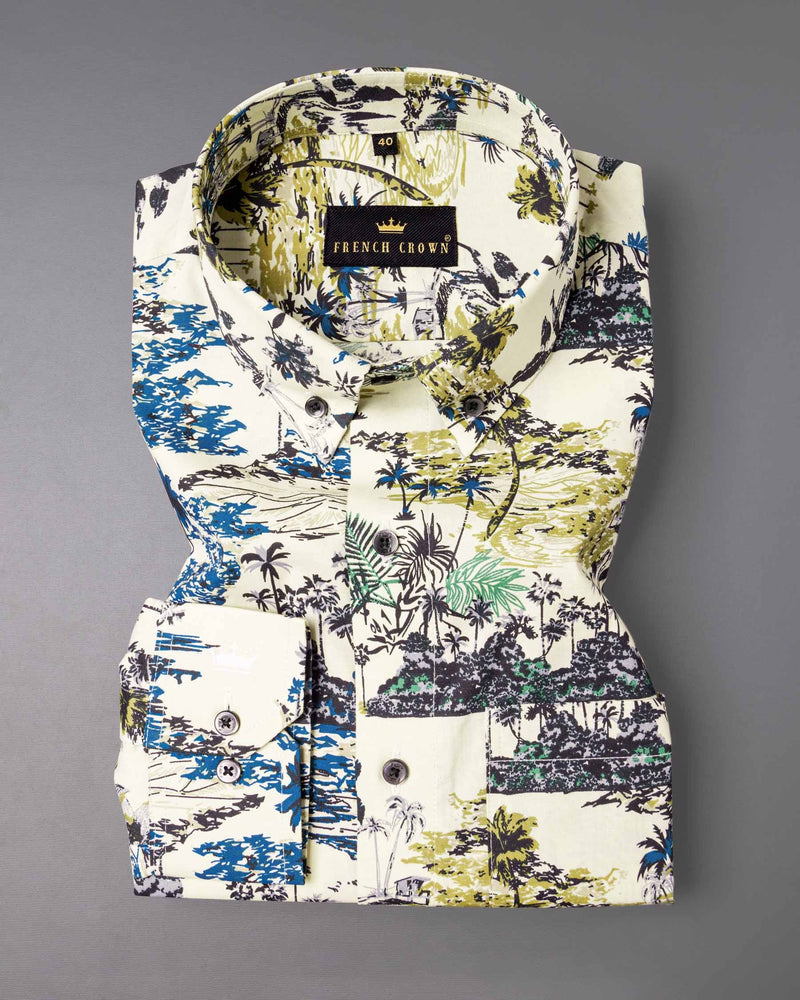 Off White Tropical Printed Royal Oxford Shirt