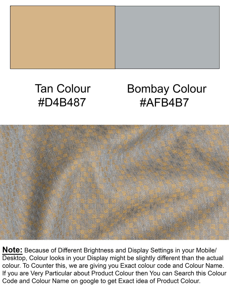 Bombay Gray with Tan Brown Rhombus Textured Jacquard Premium Giza Cotton Shirt