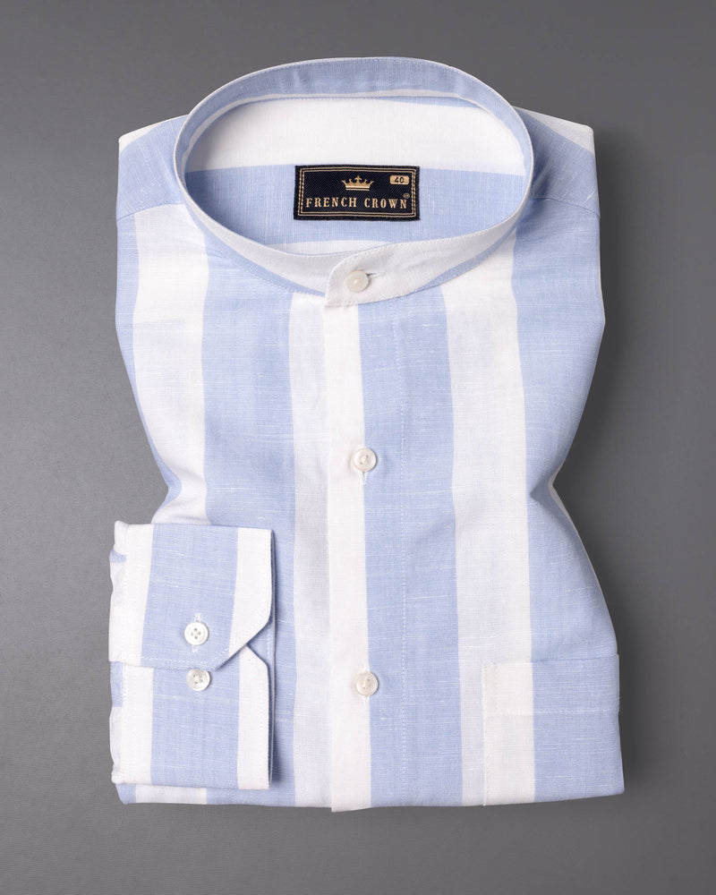 Bright White and Periwinkle Blue Thick Striped Luxurious Linen Shirt 6559-M-38,6559-M-H-38,6559-M-39,6559-M-H-39,6559-M-40,6559-M-H-40,6559-M-42,6559-M-H-42,6559-M-44,6559-M-H-44,6559-M-46,6559-M-H-46,6559-M-48,6559-M-H-48,6559-M-50,6559-M-H-50,6559-M-52,6559-M-H-52