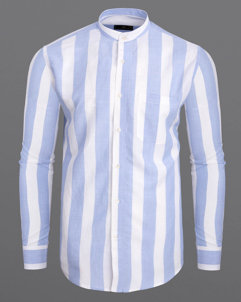 Bright White and Periwinkle Blue Thick Striped Luxurious Linen Shirt 6559-M-38,6559-M-H-38,6559-M-39,6559-M-H-39,6559-M-40,6559-M-H-40,6559-M-42,6559-M-H-42,6559-M-44,6559-M-H-44,6559-M-46,6559-M-H-46,6559-M-48,6559-M-H-48,6559-M-50,6559-M-H-50,6559-M-52,6559-M-H-52\