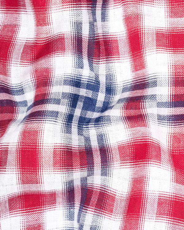 Radical Red and Kashmir Blue Plaid Twill Textured Textured Premium Cotton Shirt