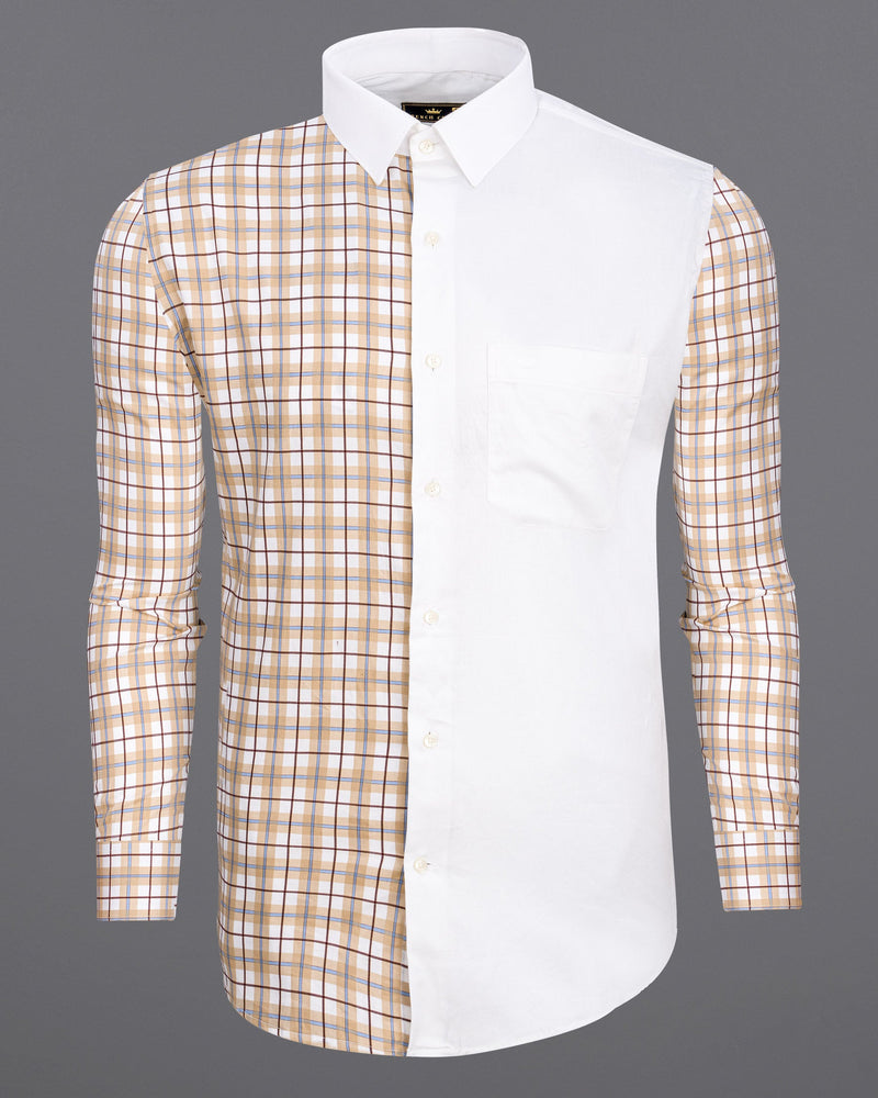 Half Almond Half White Plaid Super Soft Premium Cotton Shirt