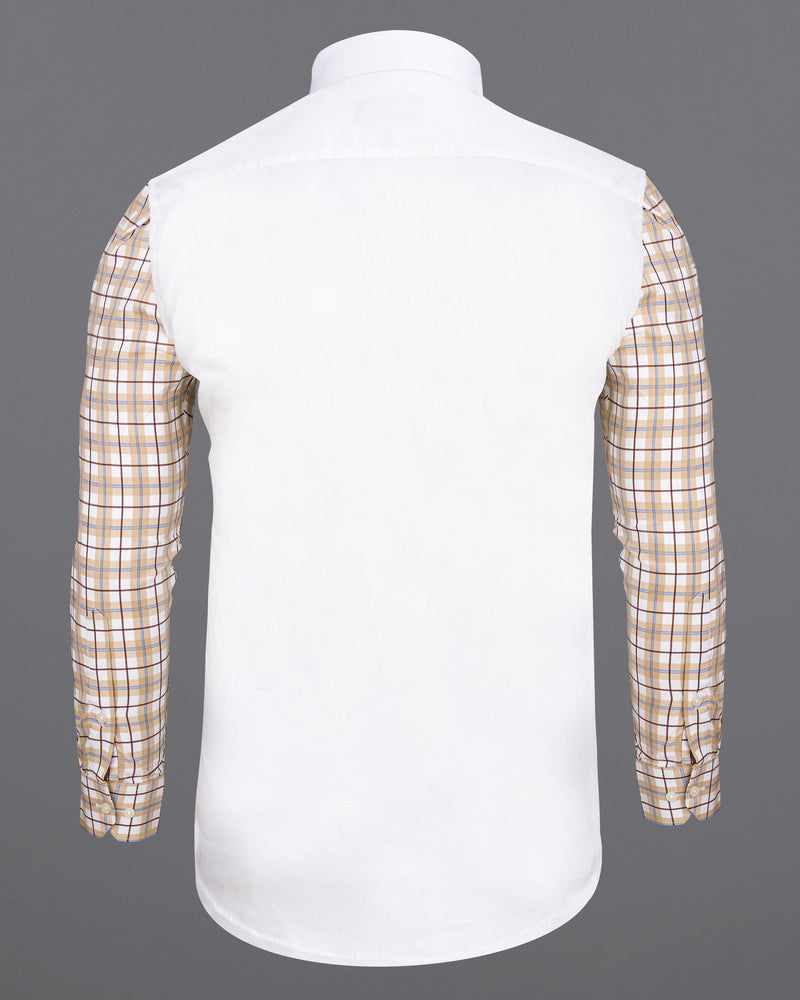 Half Almond Half White Plaid Super Soft Premium Cotton Shirt