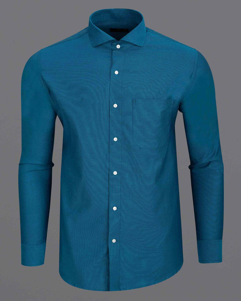 Teal Blue Dobby Textured Premium Giza Cotton Shirt