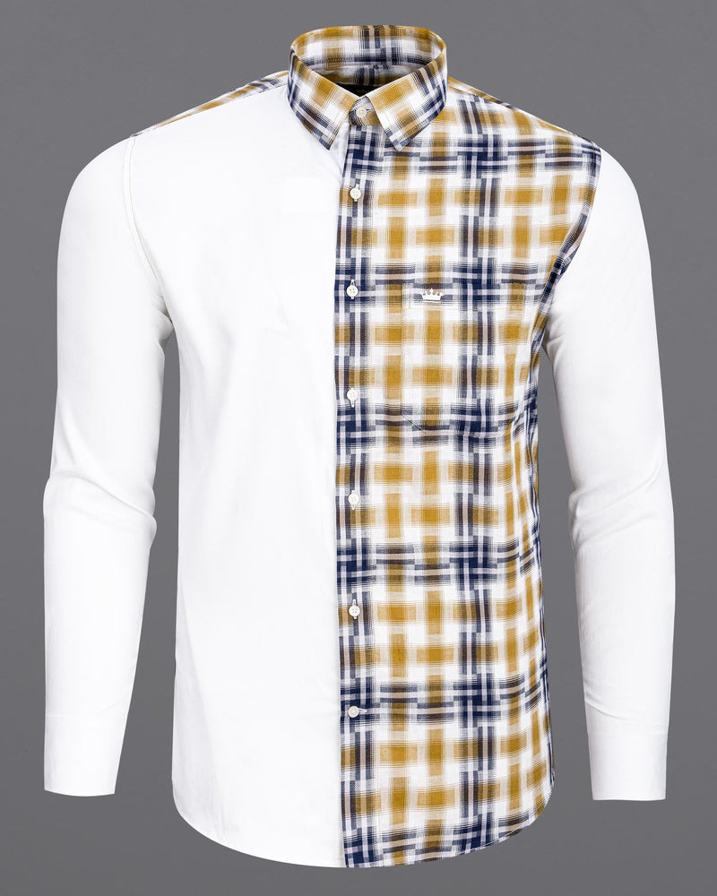 Half White Half Checkered Twill Premium Cotton Shirt