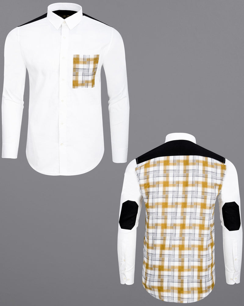 Bright White with Checkered Back Super Soft Premium Cotton Shirt