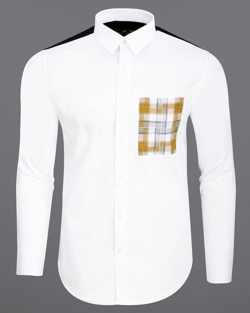 Bright White with Checkered Back Super Soft Premium Cotton Shirt