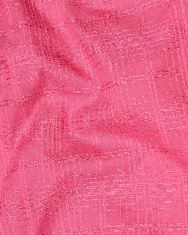 French Rose Checkered Dobby Textured Premium Giza Cotton Shirt