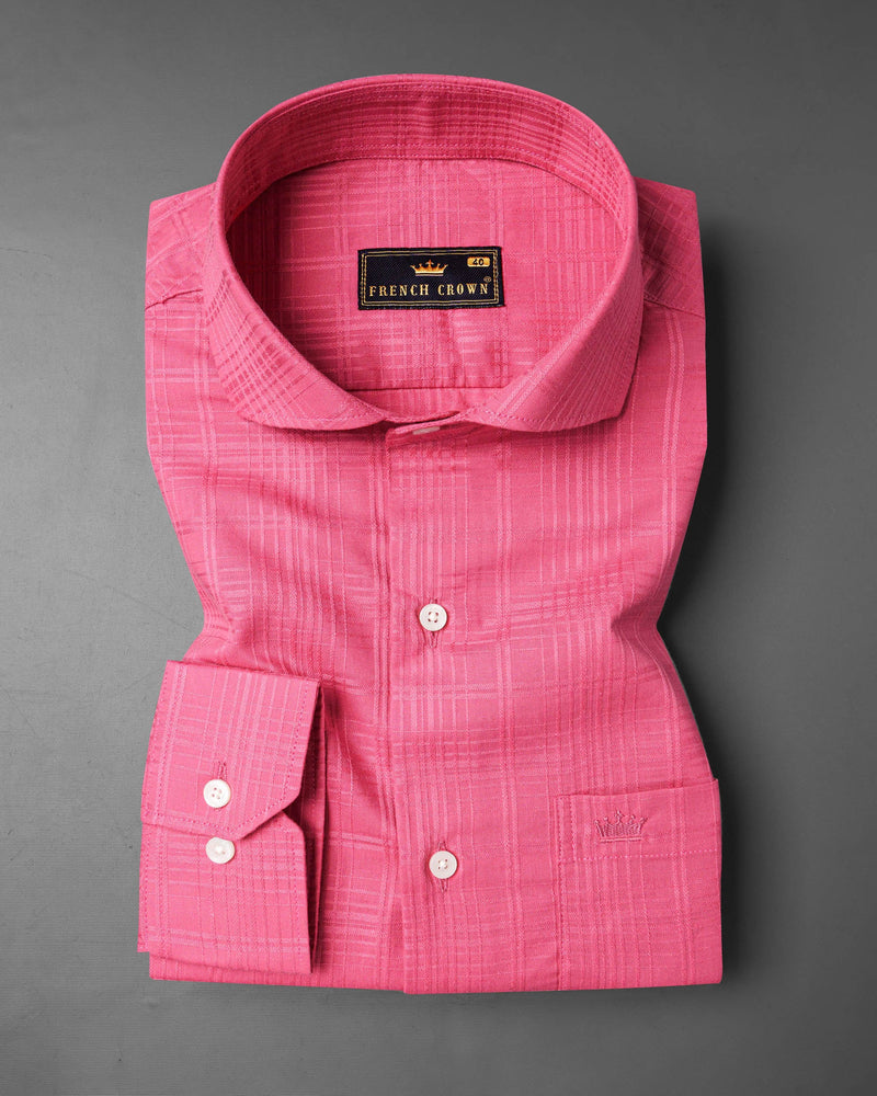 French Rose Checkered Dobby Textured Premium Giza Cotton Shirt