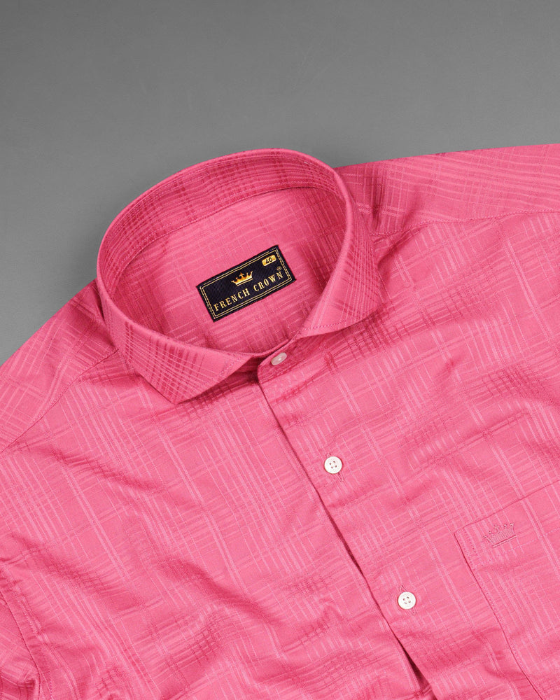 French Rose Checkered Dobby Textured Premium Giza Cotton Shirt