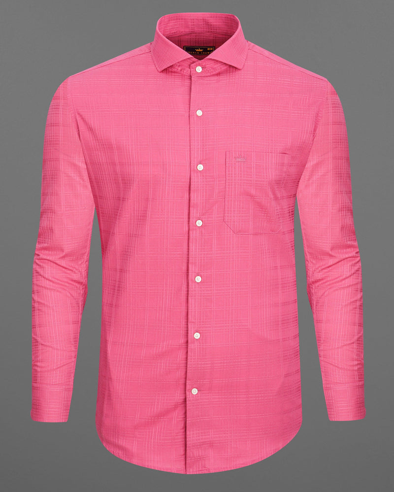 French Rose Checkered Dobby Textured Premium Giza Cotton Shirt