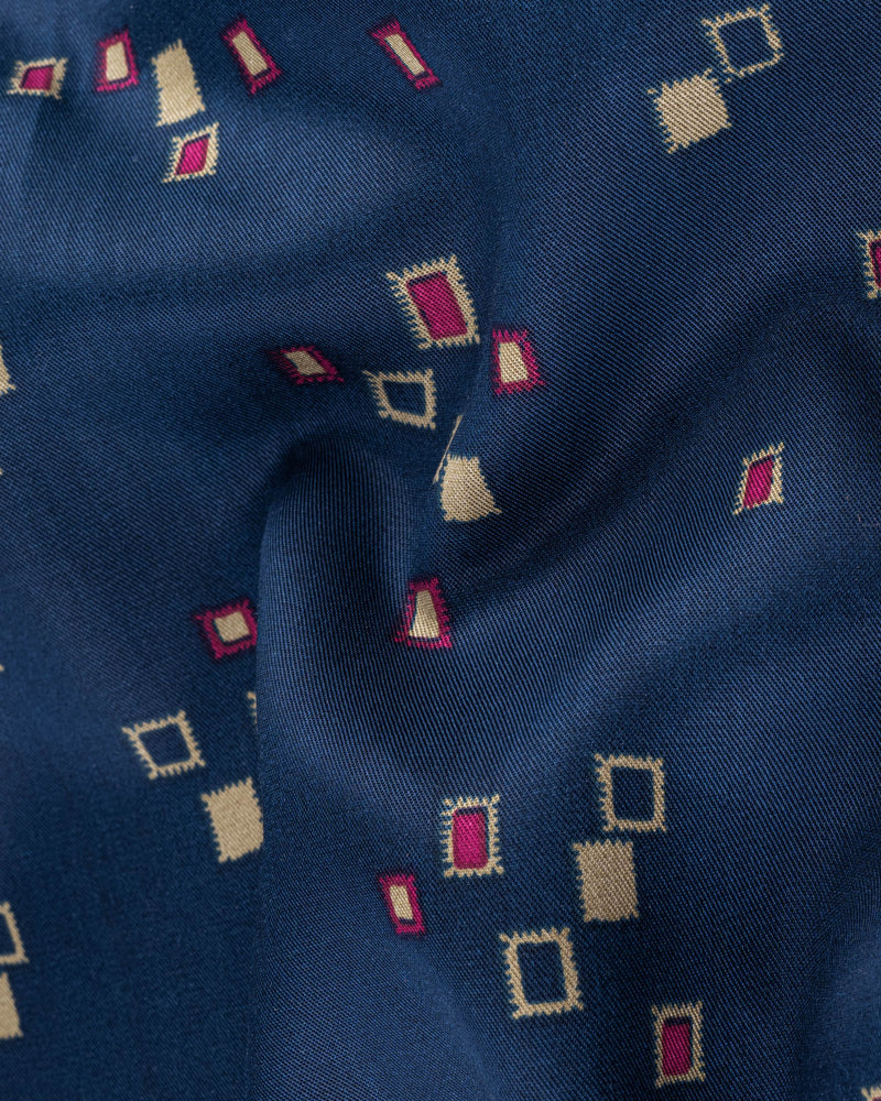 Rhino Blue Geometric Printed Super Soft Premium Cotton Shirt