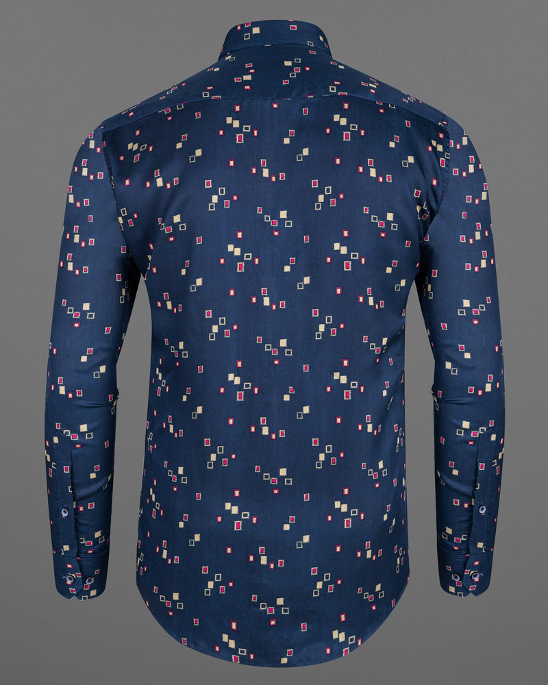 Rhino Blue Geometric Printed Super Soft Premium Cotton Shirt