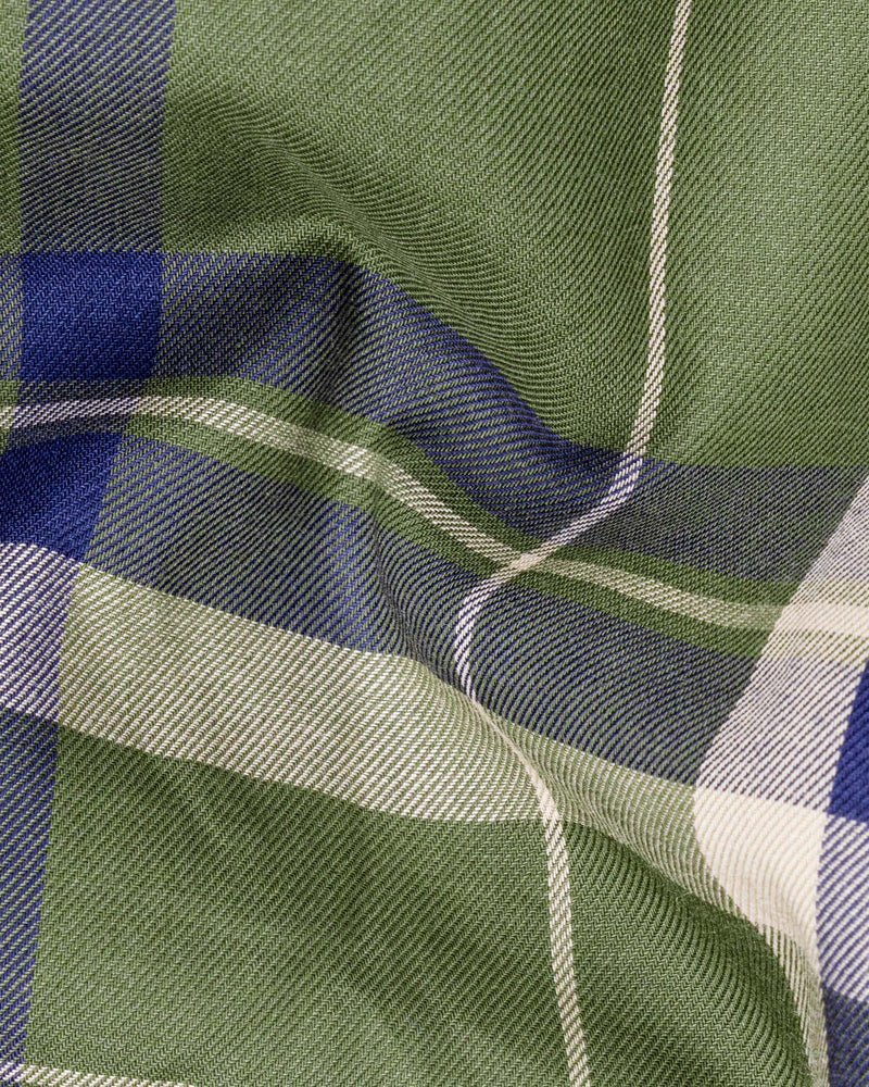 Dingley Green with Downriver Blue Twill Plaid Premium Cotton Shirt