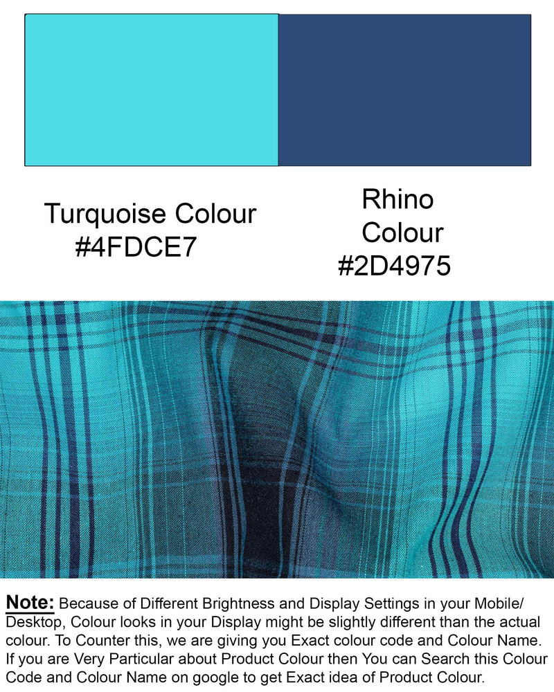 Turquoise and Rhino Blue Plaid Premium Cotton Shirt 6678-38,6678-H-38,6678-39,6678-H-39,6678-40,6678-H-40,6678-42,6678-H-42,6678-44,6678-H-44,6678-46,6678-H-46,6678-48,6678-H-48,6678-50,6678-H-50,6678-52,6678-H-52