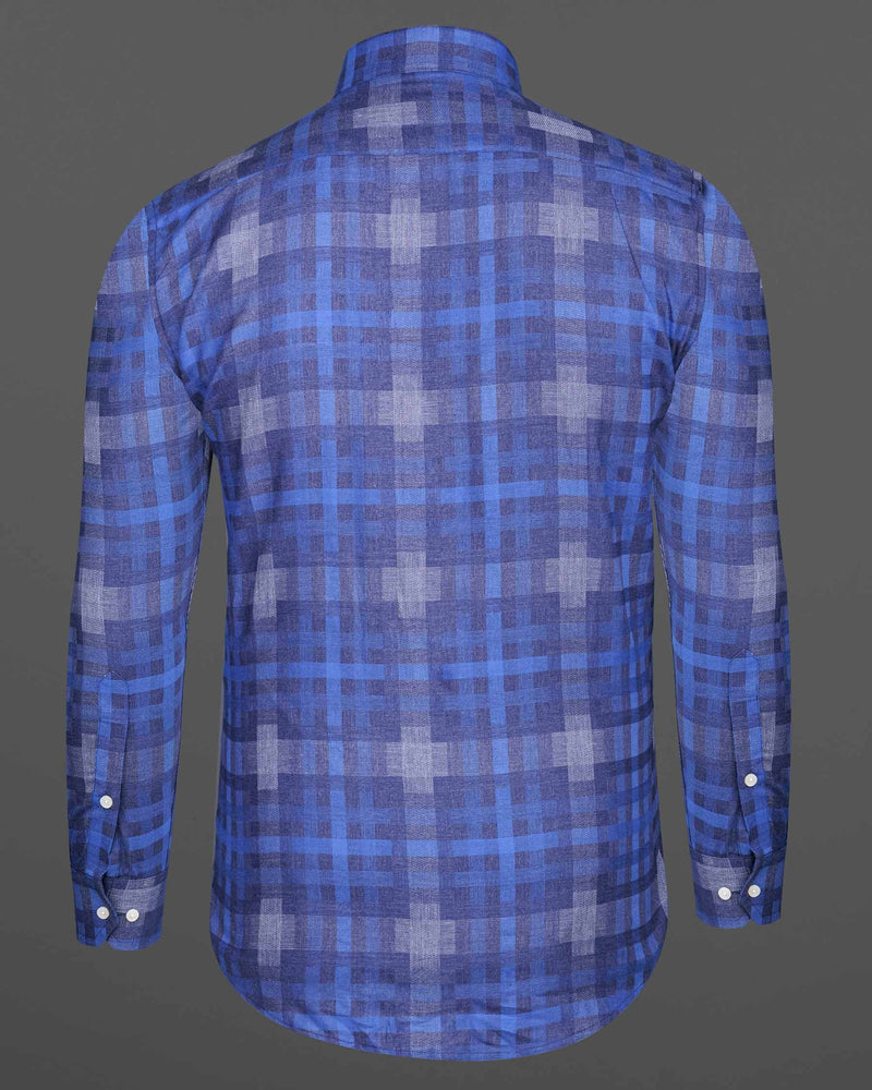 Glaucous Blue Plaid Twill Textured Premium Cotton Shirt