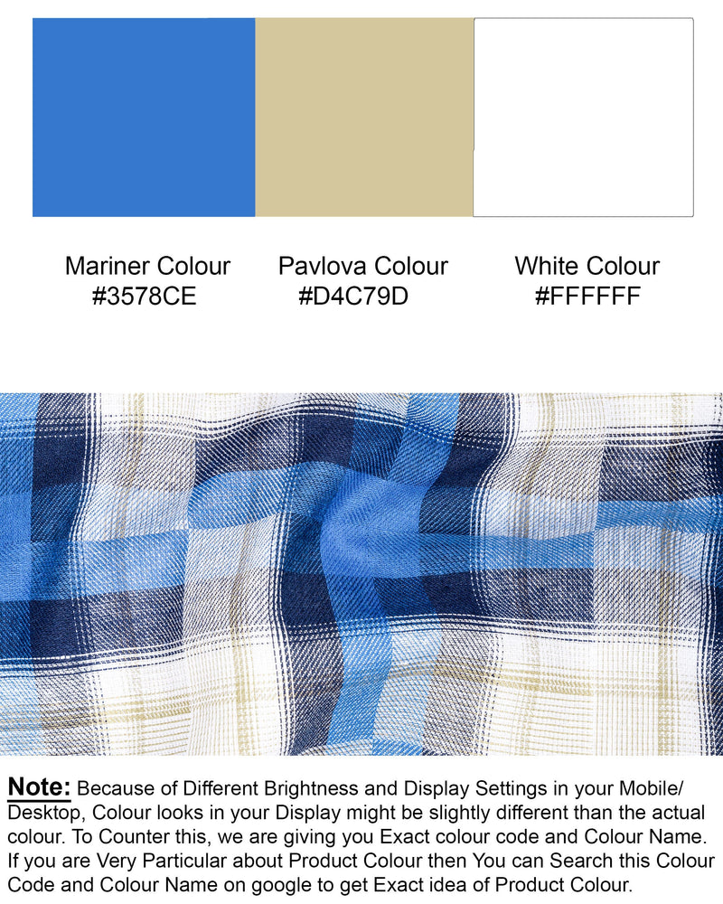 Mariner Blue and Pavlova Beige Twill Plaid Textured Premium Cotton Shirt