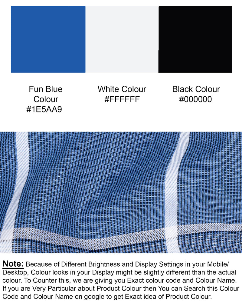 Fun Blue and White Windowpane Premium Cotton Shirt