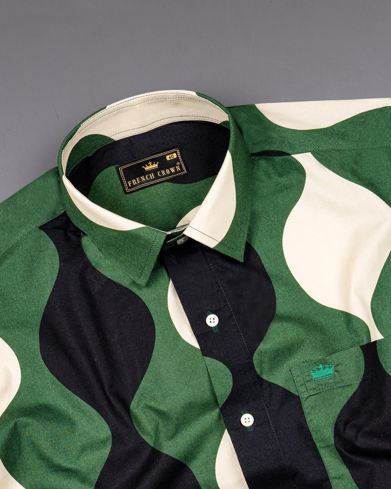 Killarney Green and Black Waves Print Premium Cotton Shirt