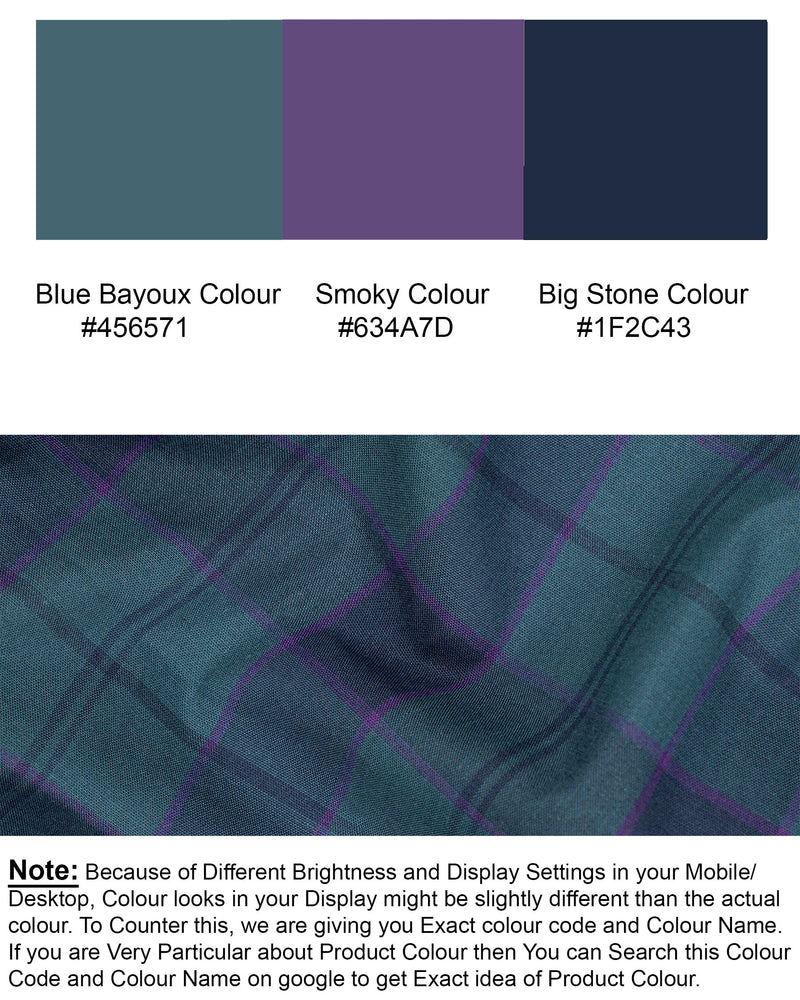 Olive and Smoky Purple Windowpane Premium Cotton Shirt