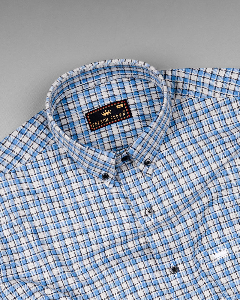 White and Danube Blue Checkered Heavyweight Premium Cotton OverShirt