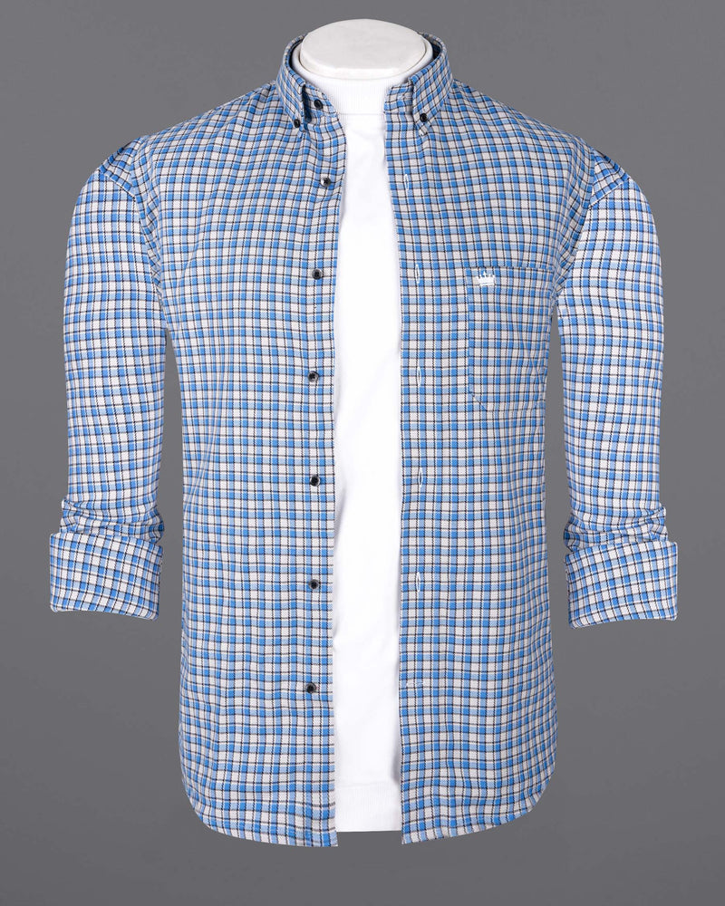 White and Danube Blue Checkered Heavyweight Premium Cotton OverShirt