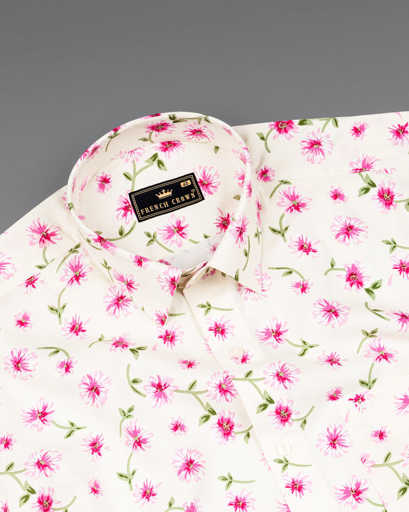 Pearl Bush and Avocado Green Floral Printed Premium Cotton Shirt