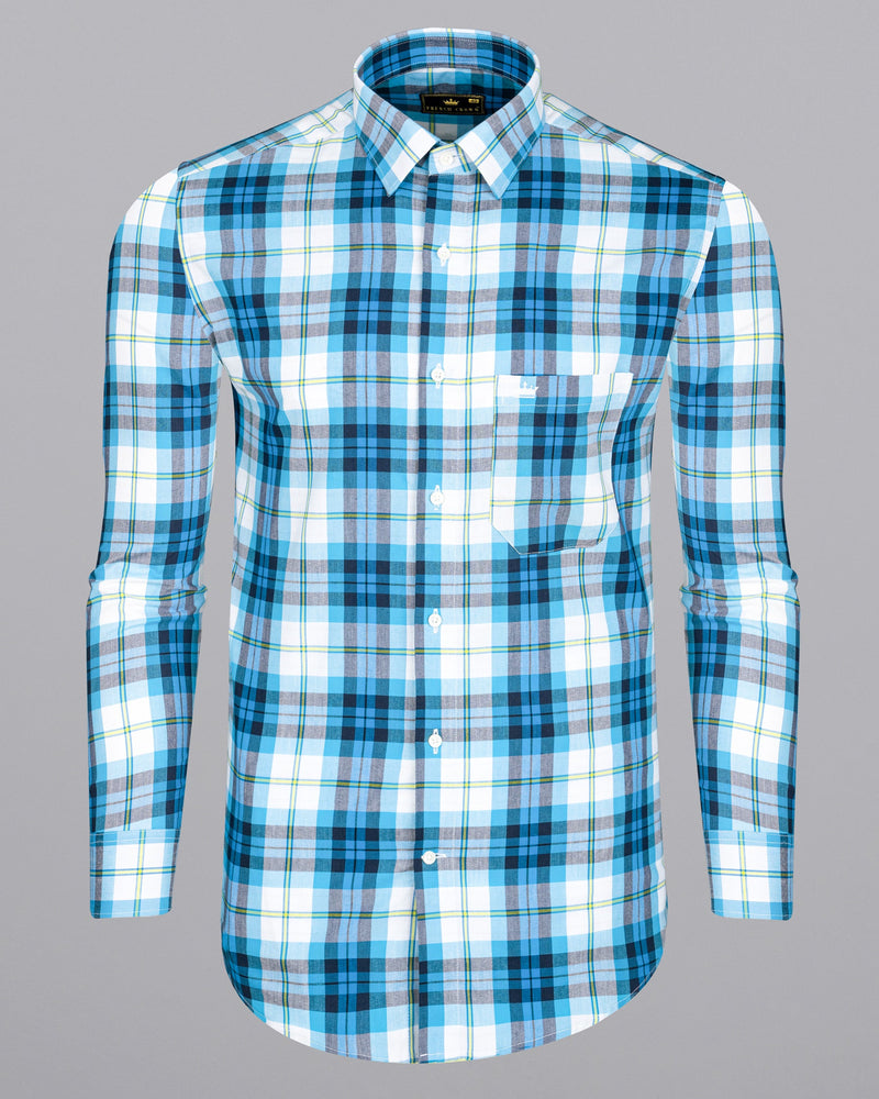 Anakiwa Blue and White Plaid Premium Twill Textured Premium Cotton Shirt