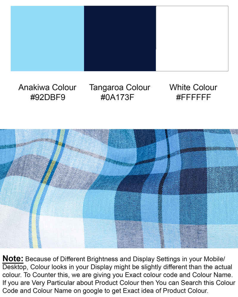 Anakiwa Blue and White Plaid Premium Twill Textured Premium Cotton Shirt