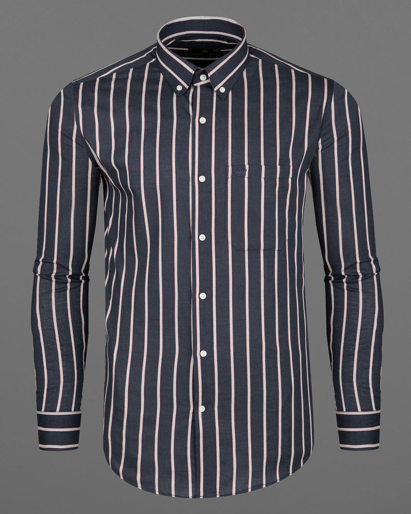 Outer Space Black and White Striped Premium Cotton Shirt