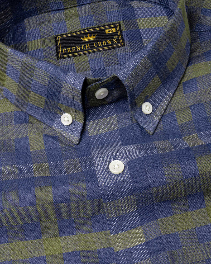 Finch Green with Rhino Blue Twill Plaid Premium Cotton Shirt