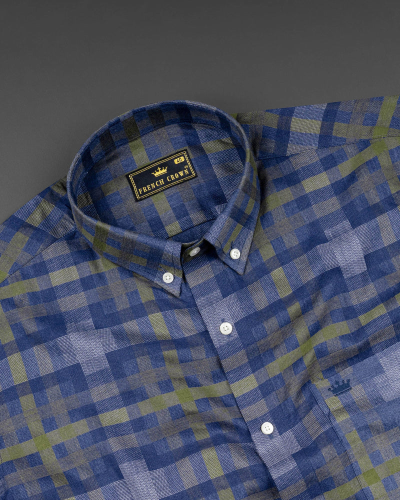Finch Green with Rhino Blue Twill Plaid Premium Cotton Shirt