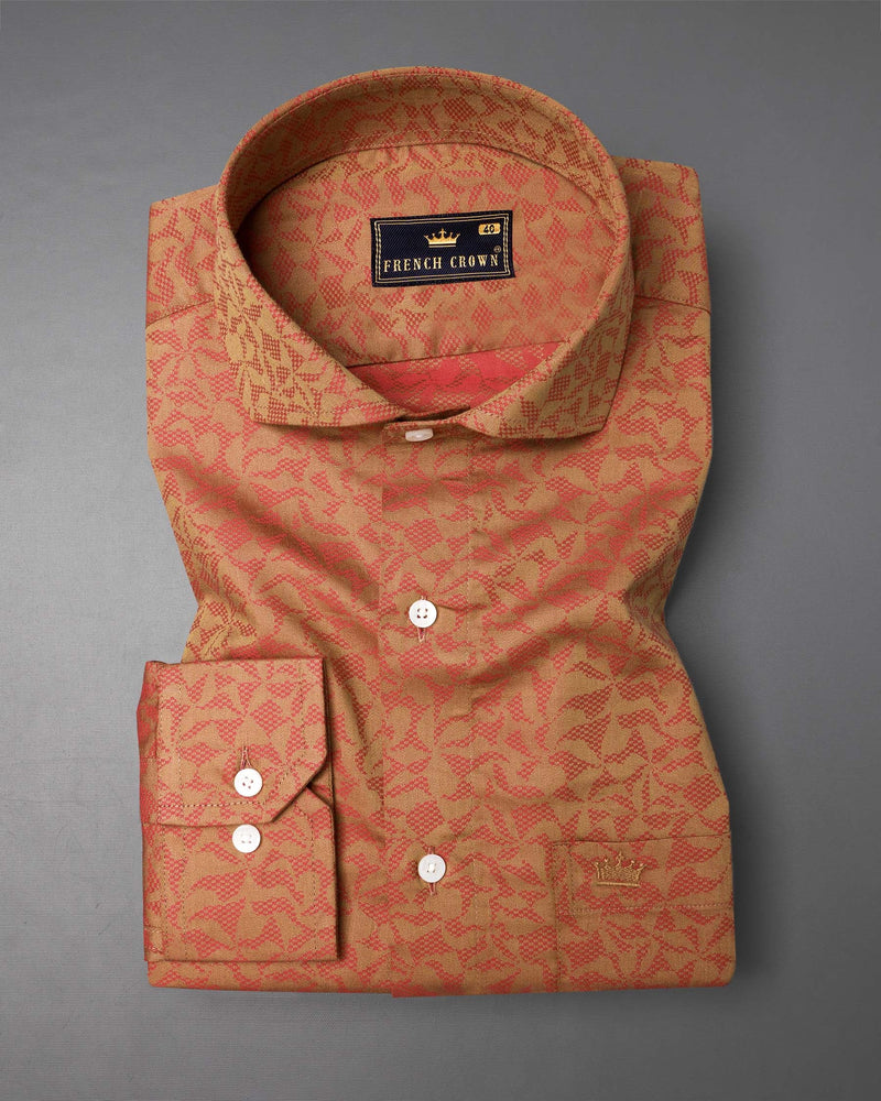 Driftwood Red Jacquard Textured Premium Giza Cotton Shirt
