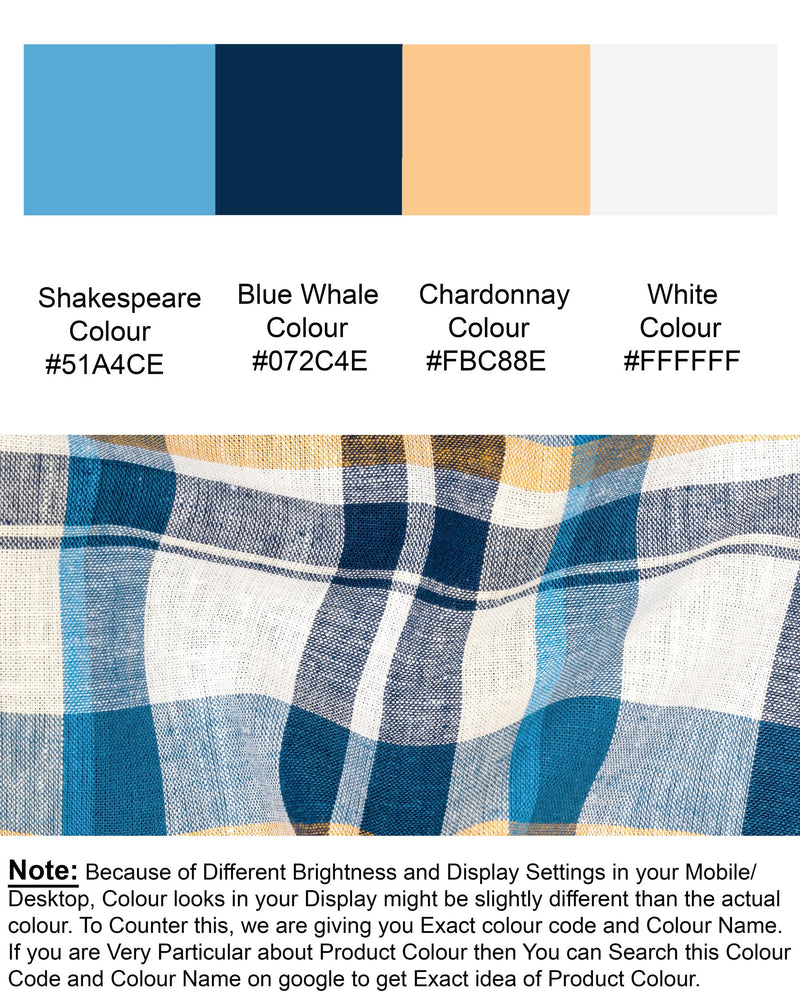Shakespeare with Blue Whale Checkered Luxurious Linen Shirt