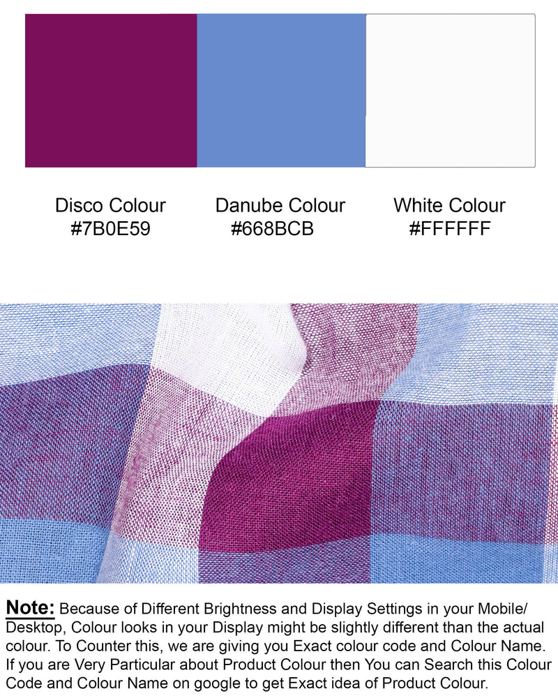 Disco Pink with Danube Blue Checkered Premium Cotton Shirt