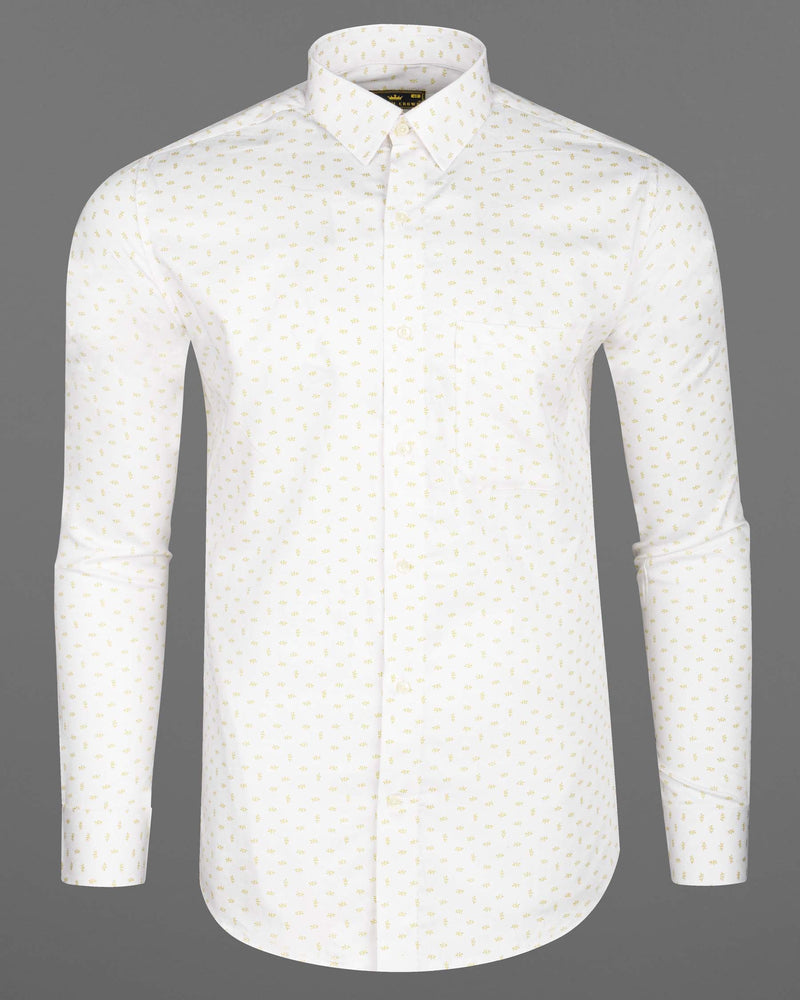 Bright White Leaves Printed Super Soft Premium Cotton Shirt