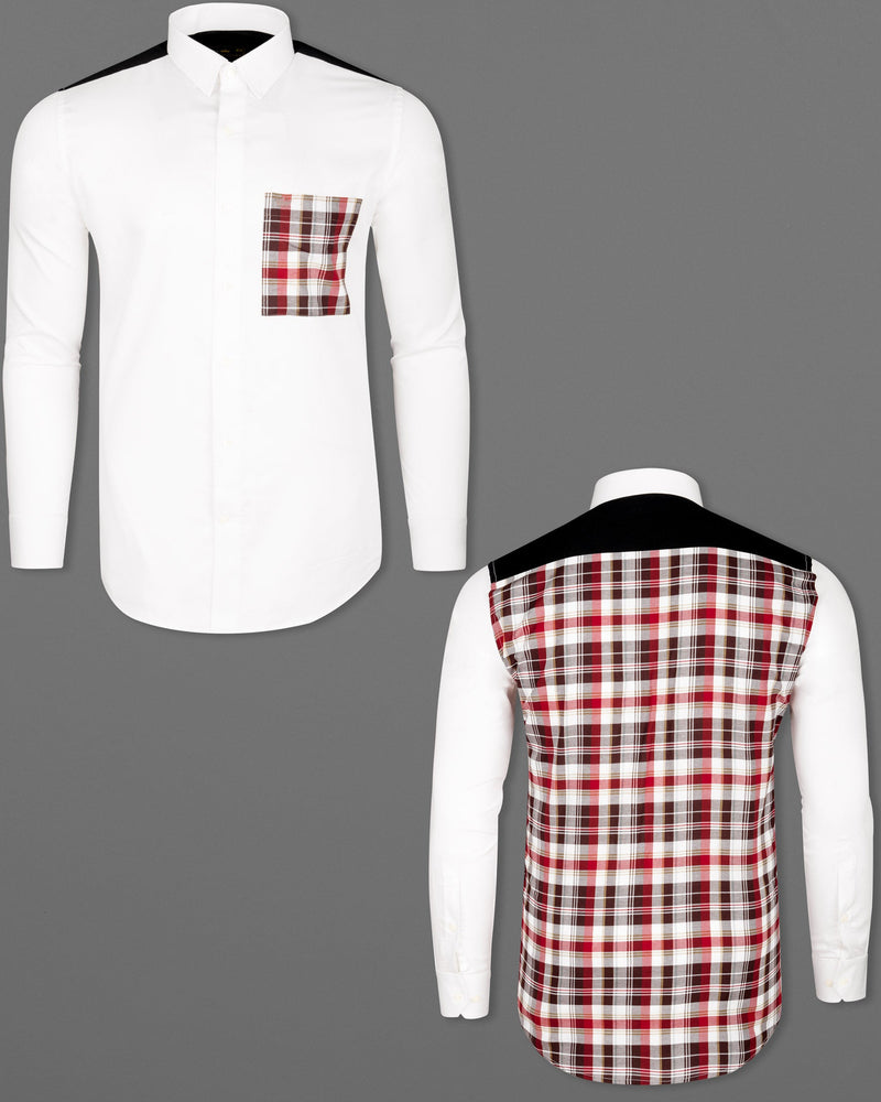Bright White with Checkered Pocket Super Soft Premium Cotton Shirt