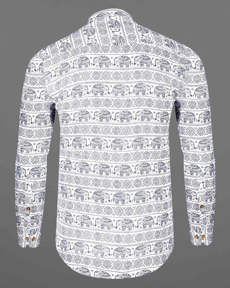 Bright White Ancient art Printed Premium Tencel Kurta Shirt