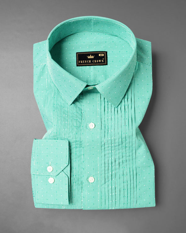 Turquoise Striped Premium Cotton Tuxedo Shirt