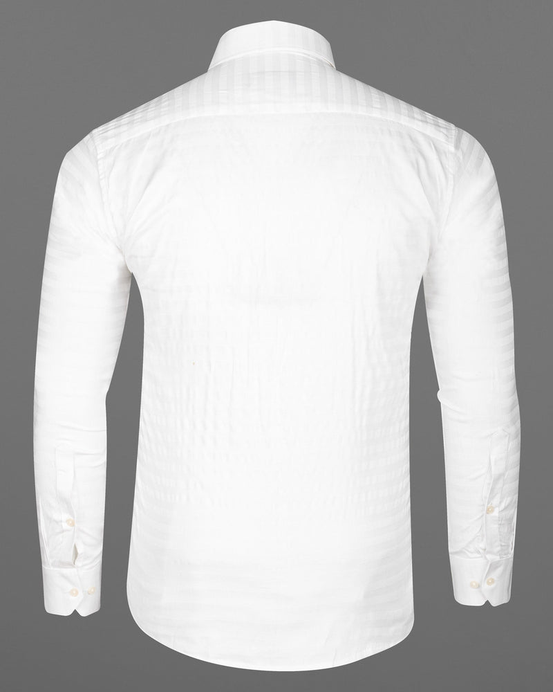 Bright White Subtle Striped Twill Premium Cotton Shirt