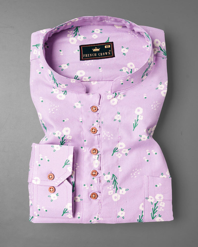 Thistle Pink Fountain Floral Printed Premium Tencel Kurta Shirt