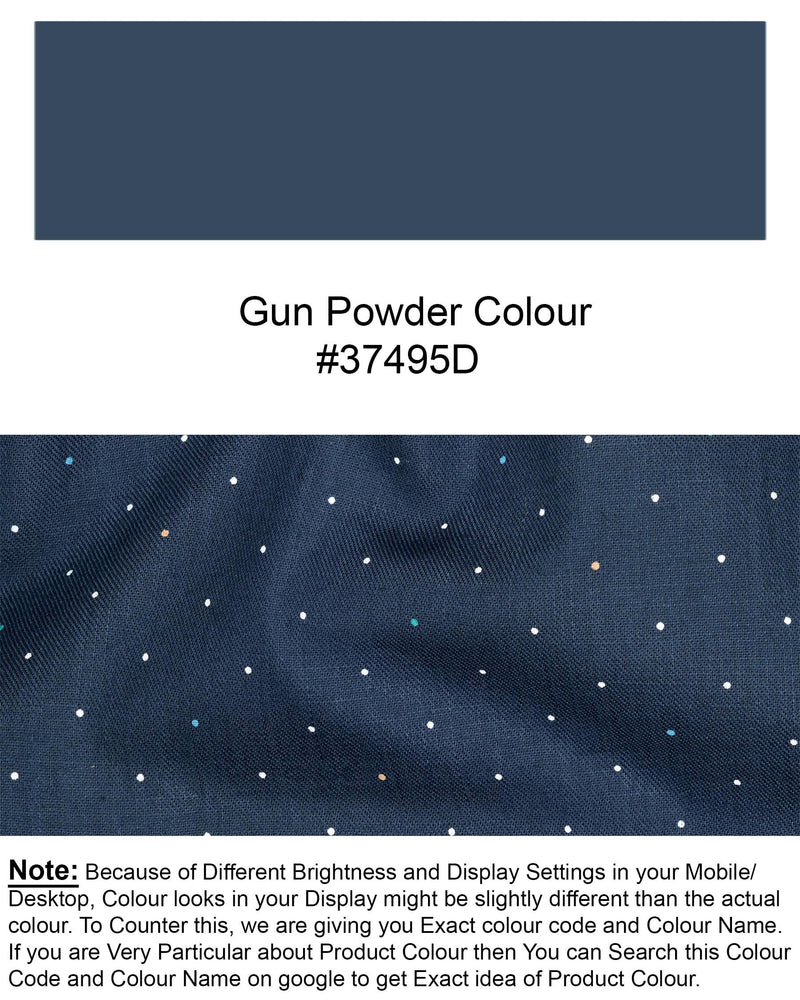 Gun Powder Blue Dotted Luxurious Linen Tuxedo Shirt