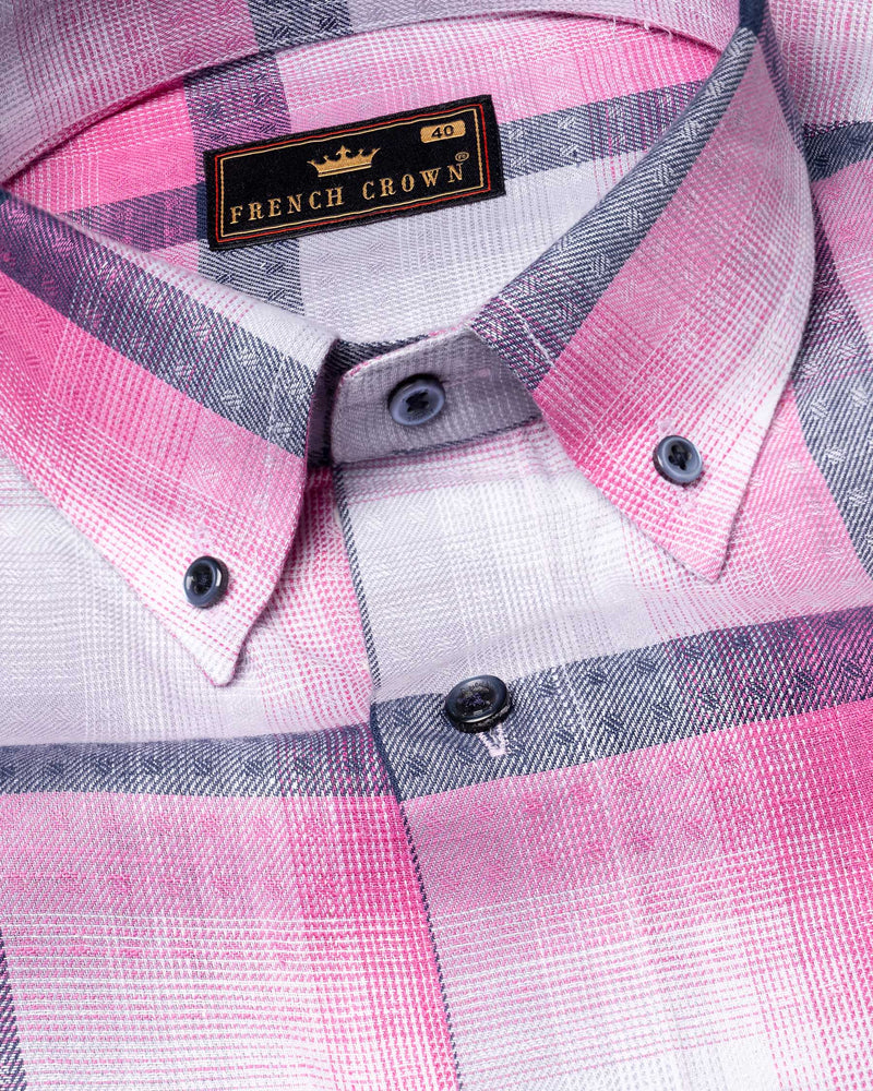Zodiac Blue with Thulian Pink Twill Checkered Premium Cotton Shirt