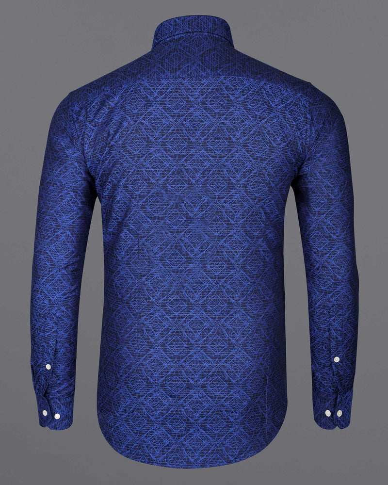 Sapphire Blue Scribbled Jacquard Textured Premium Giza Cotton Shirt