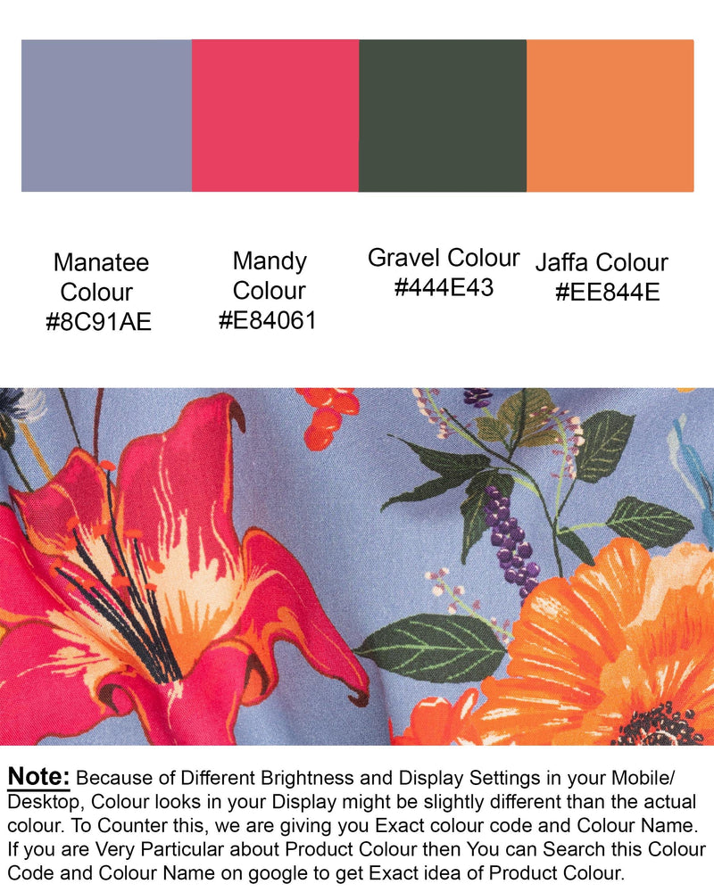 Manatee Grey with Multicolour Floral Print Premium Cotton Shirt
